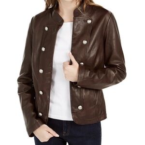 Tommy Hilfiger Brown Leather Military Jacket